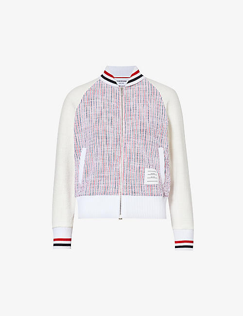 THOM BROWNE: Brand-appliqué striped cotton-blend bomber jacket