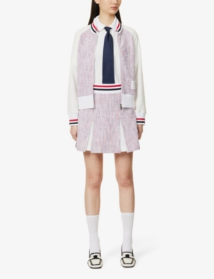 Shop Thom Browne Womens Rwbwht Striped-waistband Pleated Mid-rise Cotton-blend Mini Skirt