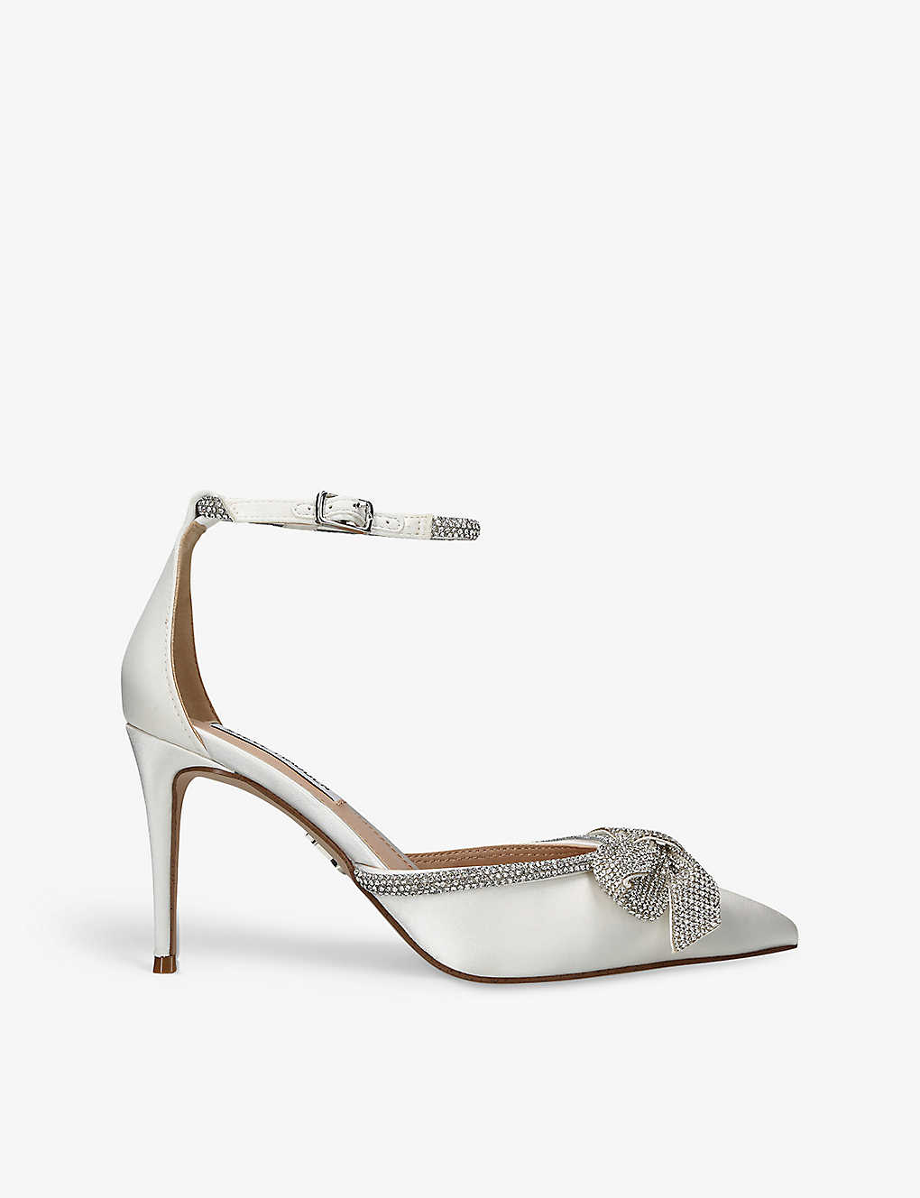 Steve Madden Womens White Lumiere 985 Crystal-embellished Satin Heeled Courts
