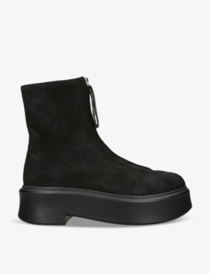 Shop The Row Women's Black Zipped-front Platform-sole Suede Ankle Boots