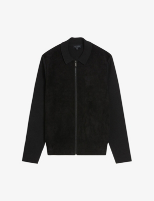 TED BAKER: Pieter contrast-panel knitted suede jacket