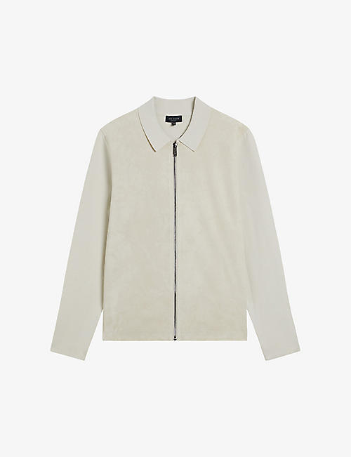 TED BAKER: Pieter contrast-panel knitted suede jacket