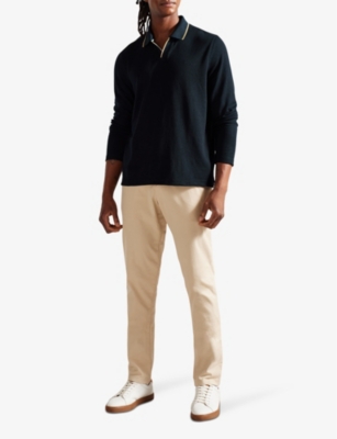 Shop Ted Baker Men's Navy Maste Open-collar Knitted Polo Shirt