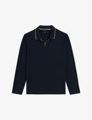 Ted Baker Mens Navy Maste Open-collar Knitted Polo Shirt