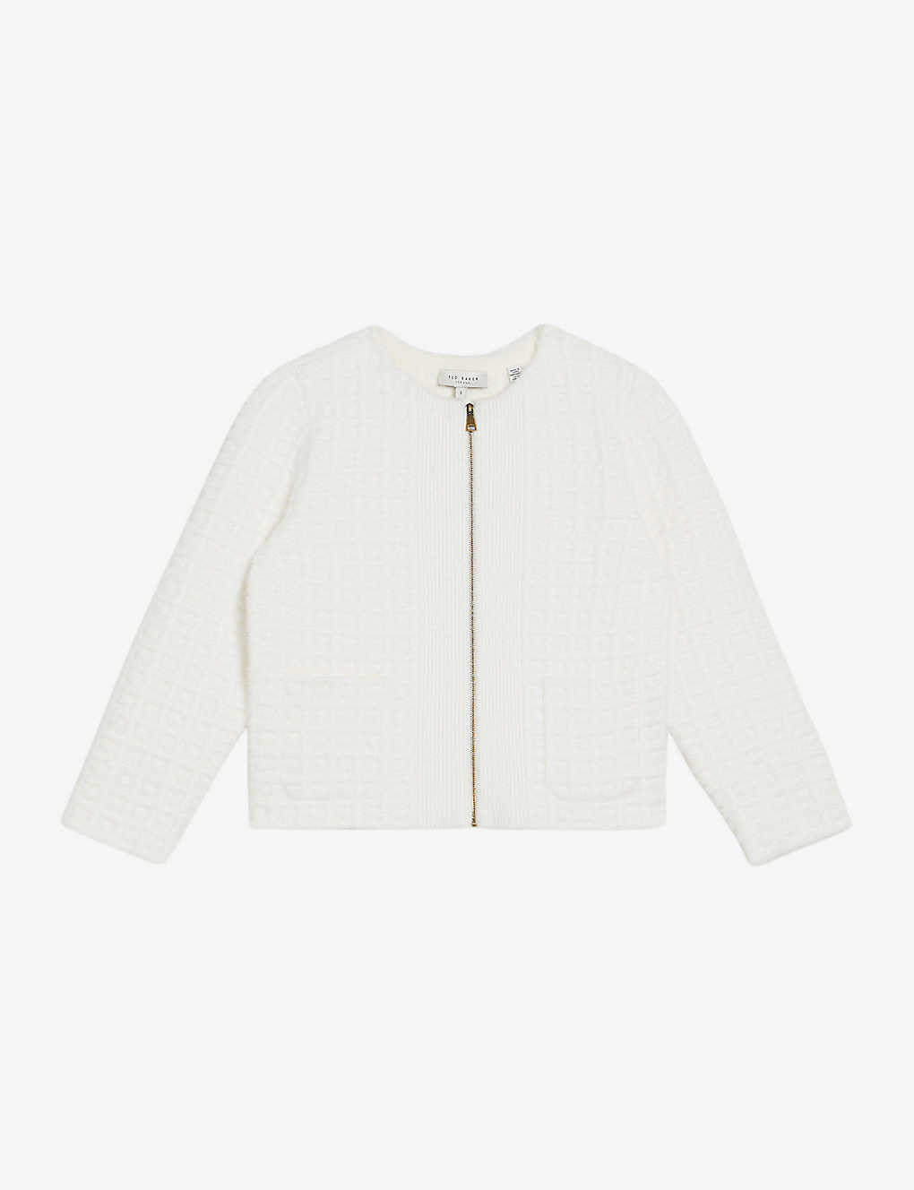 Ted Baker Jacquard Check Knitted Cardigan In White