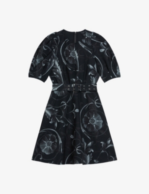 Shop Ted Baker Women's Black Saaraih Floral-print Stretch-woven Mini Dress