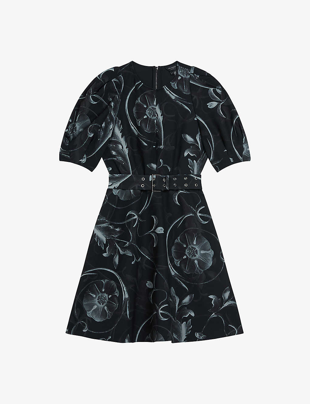 Shop Ted Baker Womens Black Saaraih Floral-print Stretch-woven Mini Dress
