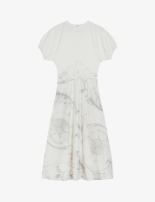 Shop Ted Baker Women's Ivory Magylee Floral-print Stretch-woven Midi Dress