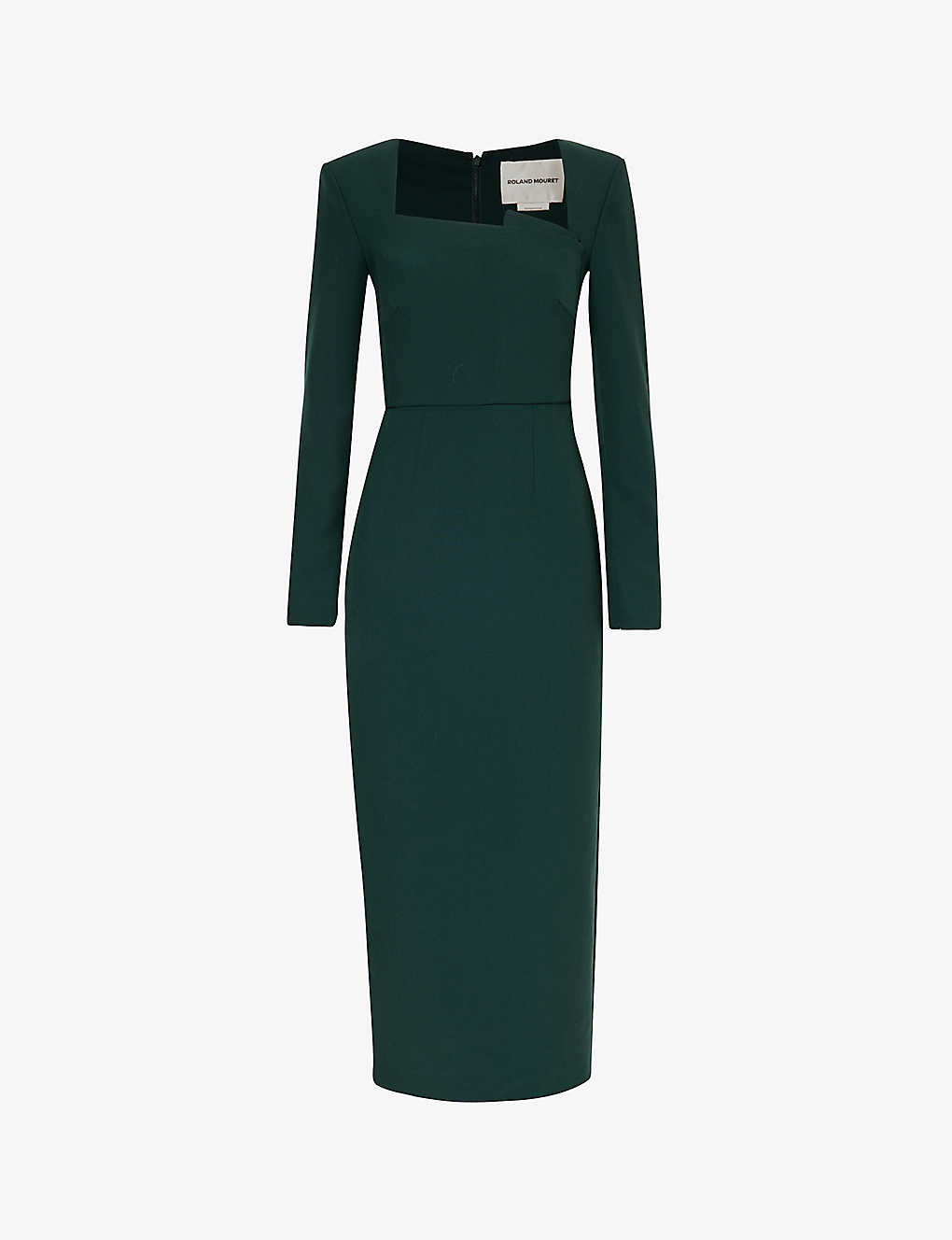 Roland Mouret Womens Green Square-neck Zipped-cuff Stretch-woven Blend Midi Dress