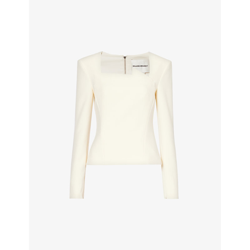 Roland Mouret Womens Cream Square-neck Padded-shoulders Stretch-woven-blend Top