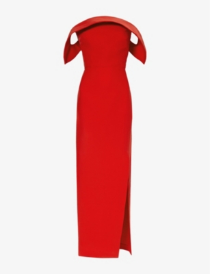 Roland Mouret Womens Red Asymmetric-neck Split-hem Wool And Silk-blend Maxi Dress