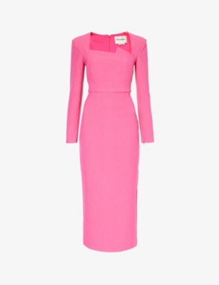 Roland Mouret Womens Pink Asymmetric-neck Split-hem Stretch-woven Blend Midi Dress
