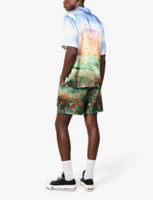 Shop Nahmias Men's Landscape Poppies Graphic-print Camp-collar Regular-fit Stretch-silk Shirt