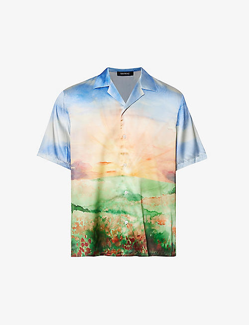 NAHMIAS: Graphic-print camp-collar regular-fit stretch-silk shirt