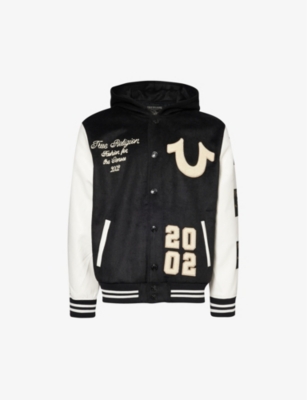 True Religion Mens Jet Black Hooded Brand-patch Woven Jacket