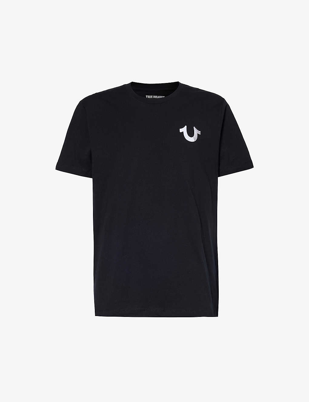 True Religion Mens Jet Black Logo-print Short-sleeved Cotton-jersey T-shirt