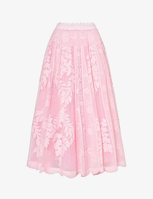 GIAMBATTISTA VALLI: Scalloped-trim semi-sheer cotton-blend midi skirt