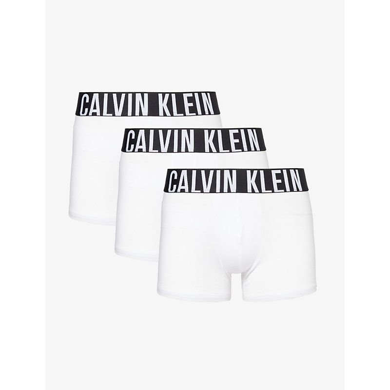 Calvin Klein Logo-waistband Pack Of Three Recycled Cotton-blend Trunks In White, White, White