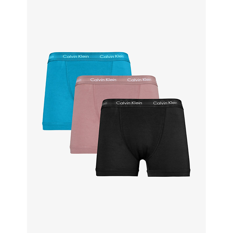 Calvin Klein Logo-waistband Pack Of Three Stretch-cotton Trunks In Blk, C Rose, O Depths