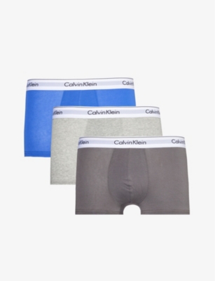 Shop Calvin Klein Men's G Htr,eiffle Tw,dazz Bl Branded-waistband Mid-rise Pack Of Three Stretch-cotton T