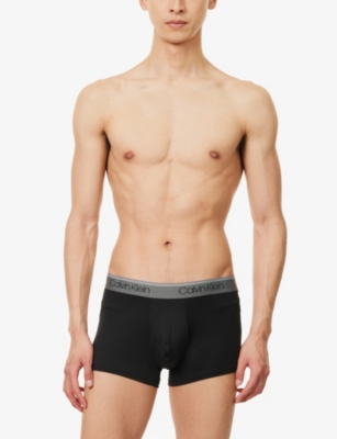 Shop Calvin Klein Branded-waistband Low-rise Branded-waistband Mid-rise Pack Of Three Stretch Recycled-polyester Trunk In Spellb,c Kiss,eiffle Twr