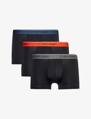 Shop Calvin Klein Branded-waistband Low-rise Branded-waistband Mid-rise Pack Of Three Stretch Recycled-polyester Trunk In Spellb,c Kiss,eiffle Twr