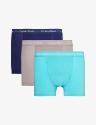 Shop Calvin Klein Men's Cwtr,gry Sand,evn Bl W Branded-waistband Mid-rise Pack Of Three Stretch-cotton Tr