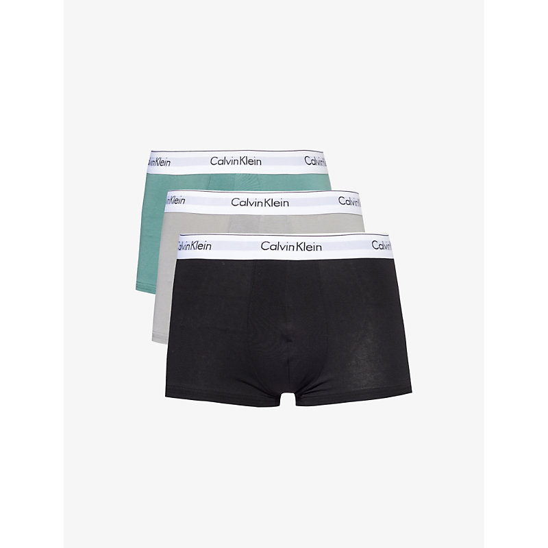 Calvin Klein Logo-waistband Pack Of Three In Sagebush Grn,blk,griffin