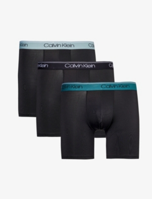 Shop Calvin Klein Men's Blk,arona,chesapeake Branded-waistband Mid-rise Pack Of Three Stretch-woven Boxer