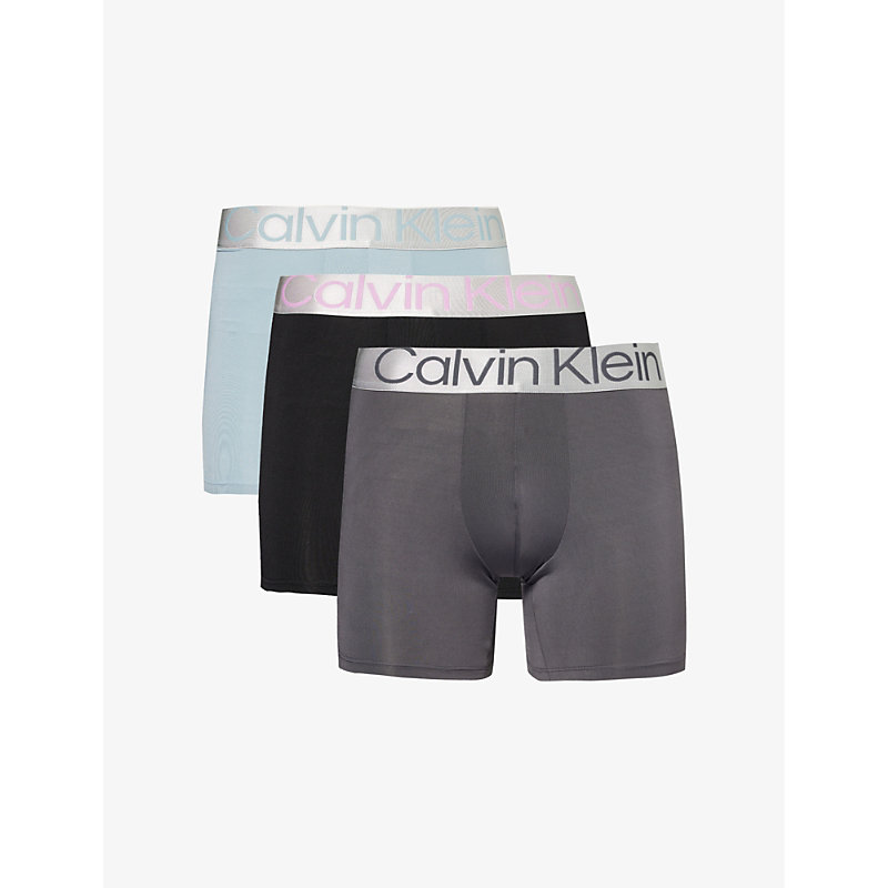 Calvin Klein Logo-waistband Pack Of Three Stretch-woven Boxer Briefs In Arn,ash Gry,blk W/ Utr