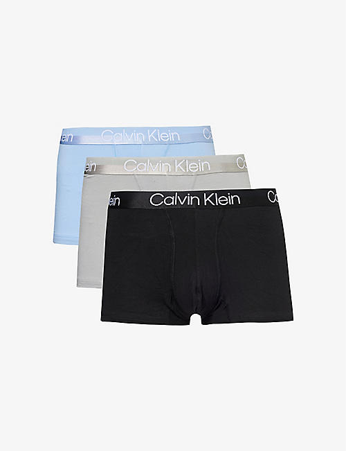CALVIN KLEIN: Logo-waistband pack of three stretch-jersey trunks