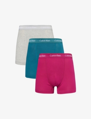 CALVIN KLEIN: Logo-waistband pack of three stretch-cotton trunks