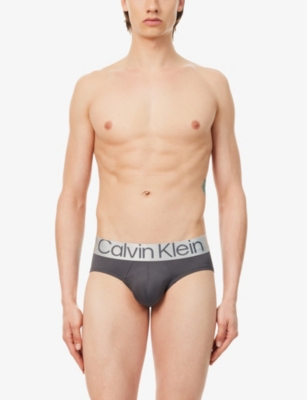 Shop Calvin Klein Men's Arn,ash,blk W/ Logo-waistband Pack Of Three Stretch-jersey Briefs