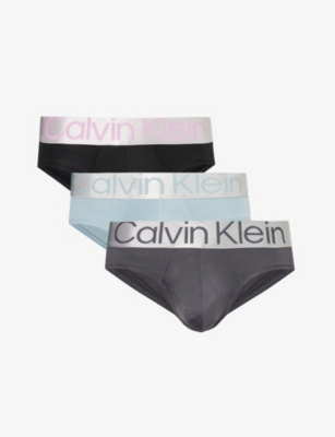 Calvin Klein Logo-waistband Pack Of Three Stretch-jersey Briefs In Arn,ash,blk W/