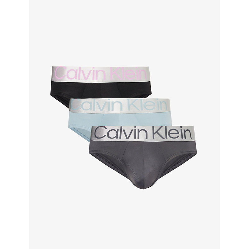 Calvin Klein Logo-waistband Pack Of Three Stretch-jersey Briefs In Arn,ash,blk W/