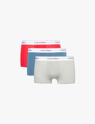 CALVIN KLEIN: Branded-waistband pack of three stretch-cotton trunks