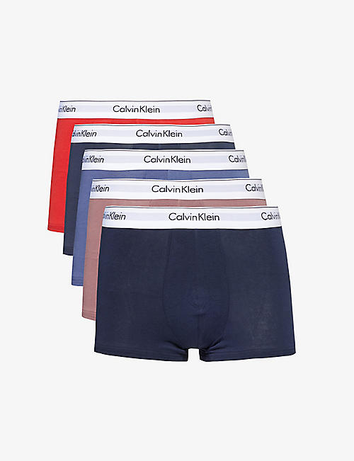CALVIN KLEIN: Logo-waistband pack of five stretch-cotton trunks