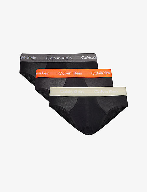 CALVIN KLEIN: Branded-waistband mid-rise pack of three stretch-cotton briefs