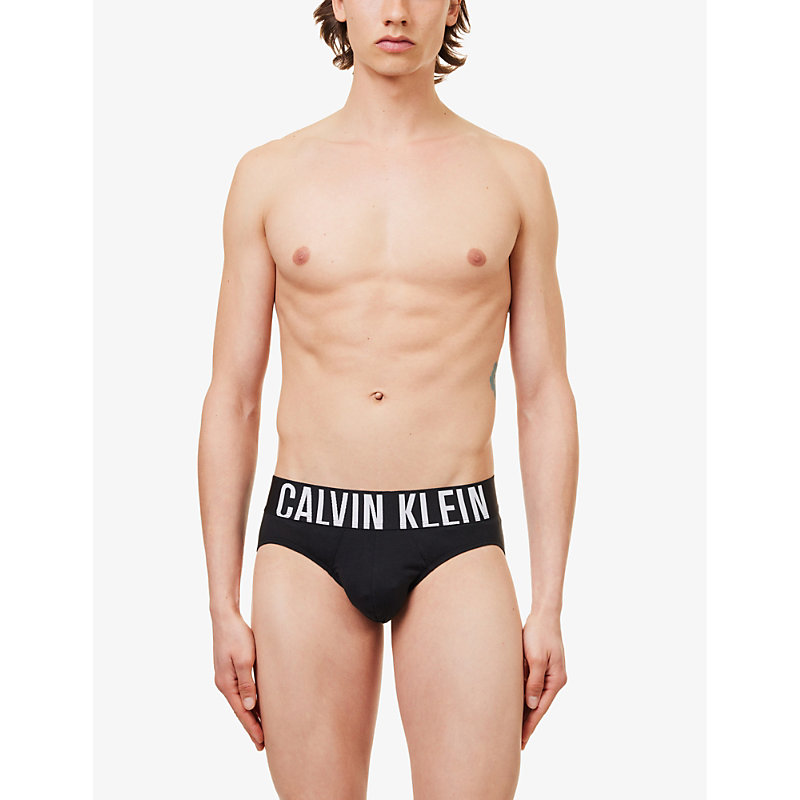 Shop Calvin Klein Men's Black, Black, Black Logo-waistband Pack Of Three Recycled Cotton-blend Briefs