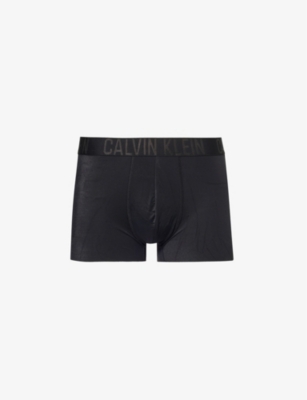 Calvin Klein Mens Black Logo-waistband Stretch-woven Trunks