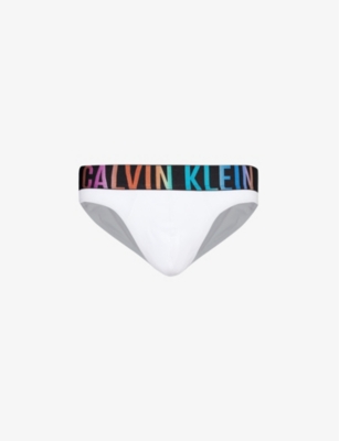 Shop Calvin Klein Men's White Branded-waistband Low-rise Stretch-cotton Briefs