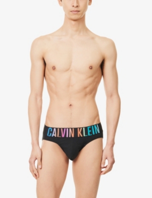 Shop Calvin Klein Men's Black Branded-waistband Low-rise Stretch-cotton Briefs