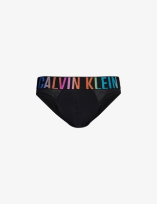 Shop Calvin Klein Men's Black Branded-waistband Low-rise Stretch-cotton Briefs