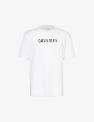 Calvin Klein Logo-print Crewneck Cotton-jersey T-shirt In White W/ Black Logo