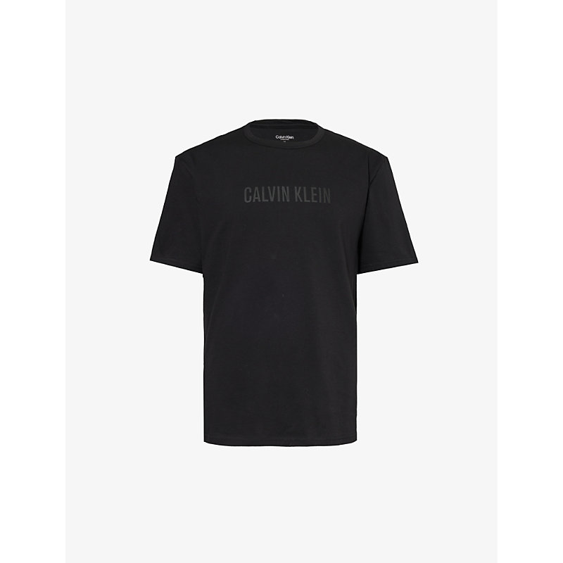 Calvin Klein Mens Black Logo-print Crewneck Cotton-jersey T-shirt