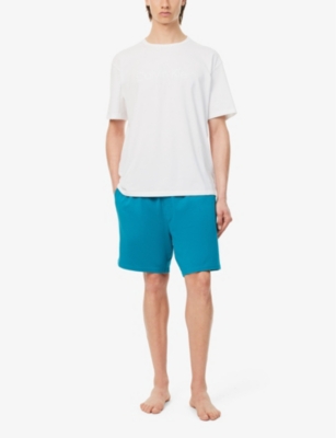 Shop Calvin Klein Mens Ocean Depths Brand-tab Elasticated-waist Stretch-cotton Pyjama Shorts