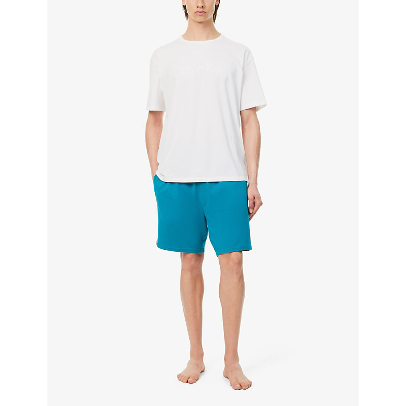 Shop Calvin Klein Men's Ocean Depths Brand-tab Elasticated-waist Stretch-cotton Pyjama Shorts