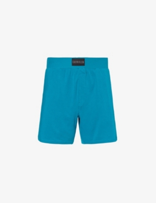 Calvin Klein Brand-tab Elasticated-waist Stretch-cotton Pyjama Shorts In Ocean Depths