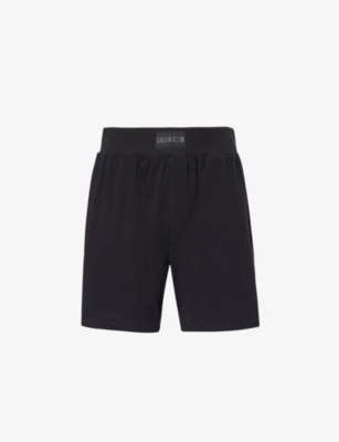 Shop Calvin Klein Men's Black Logo-patch Relaxed-fit Stretch-cotton Shorts
