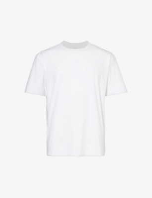 Calvin Klein Brand-embroidered Short-sleeved Stretch-jersey T-shirt In White (white Logo)